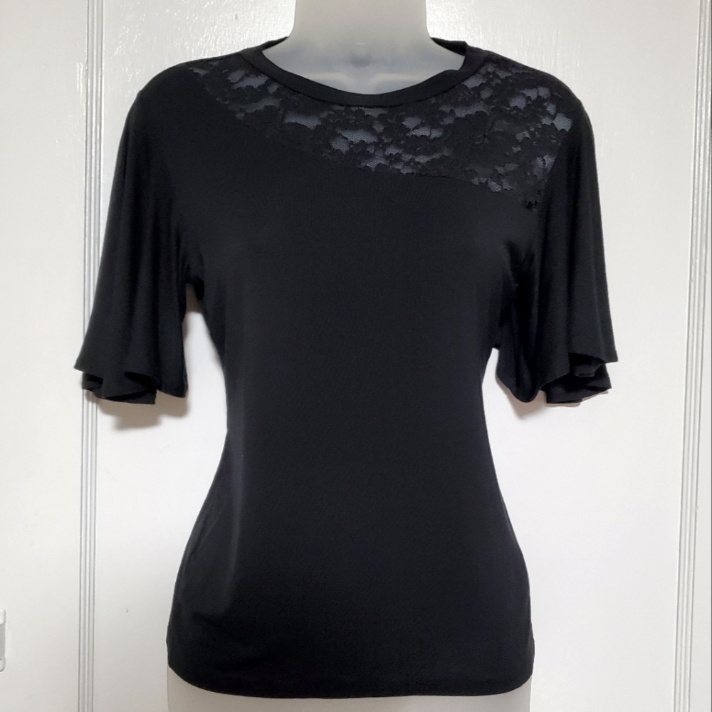NWOT Express flutter sleeve, lace panel top sz S